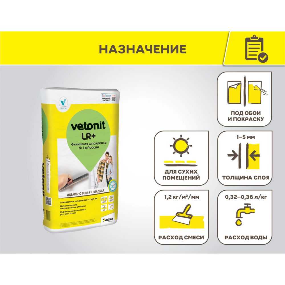 Шпаклевка полимерная финишная Vetonit LR+, 20 кг