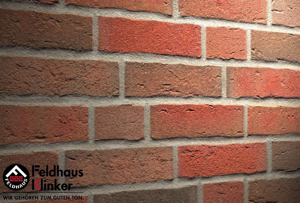 Кирпич клинкерный облицовочный пустотелый Feldhaus Klinker K689WDF sintra ardor ручная формовка, 215*102*65 мм