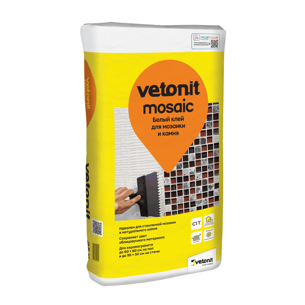 Клей для мозаики и камня Vetonit Mosaic белый, 25 кг