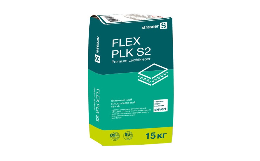 Клей для плитки высокоэластичный strasser FLEX PLK S2 белый, 15 кг