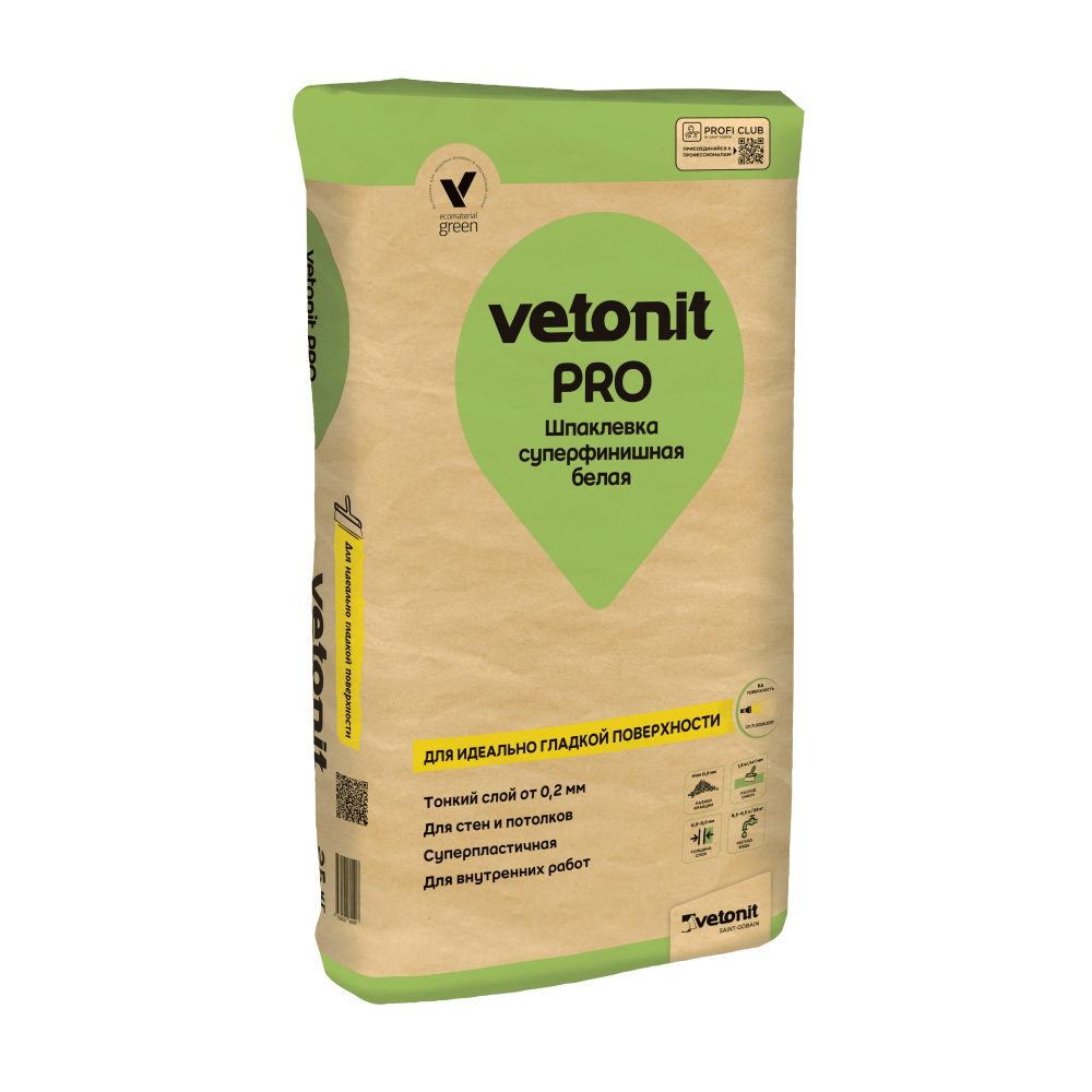 Шпаклевка суперфинишная Vetonit PRO белая, 25 кг