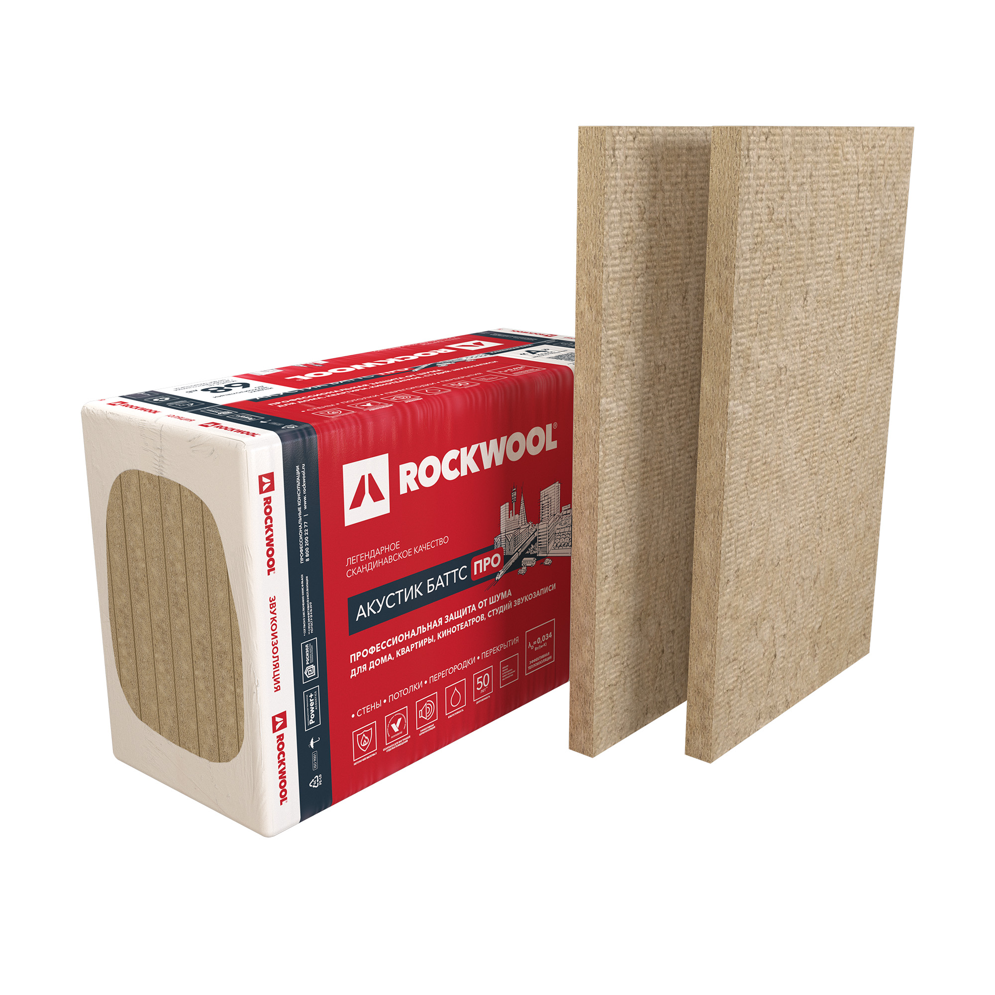 Утеплитель ROCKWOOL Акустик Баттс Про 1000*600*100 мм (0,24  м²)