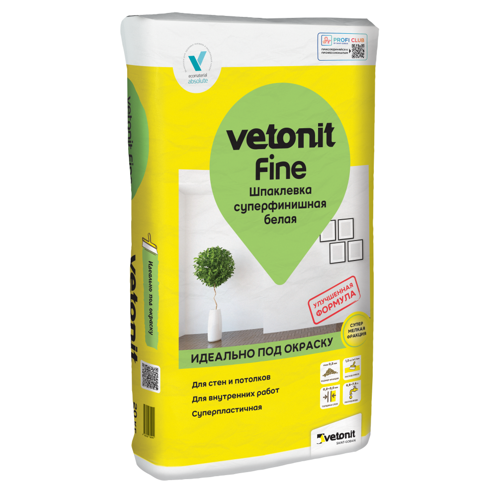 Шпаклевка суперфинишная Vetonit Fine белая, 25 кг