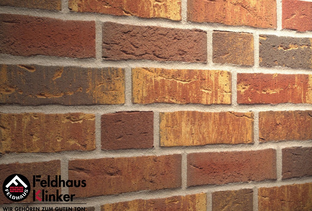 Кирпич клинкерный облицовочный пустотелый Feldhaus Klinker K686WDF sintra ardor calino ручная формовка, 215*102*65 мм