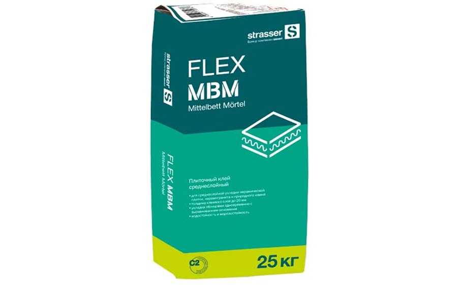 Клей для плитки среднеслойный strasser FLEX MBM, 25 кг