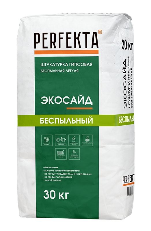 Штукатурка гипсовая беспыльная легкая Perfekta Экосайд, 30 кг