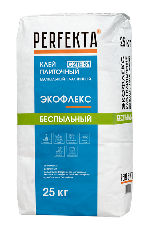 Клей плиточный беспыльный эластичный Perfekta Экофлекс C2TE S1, 23 кг