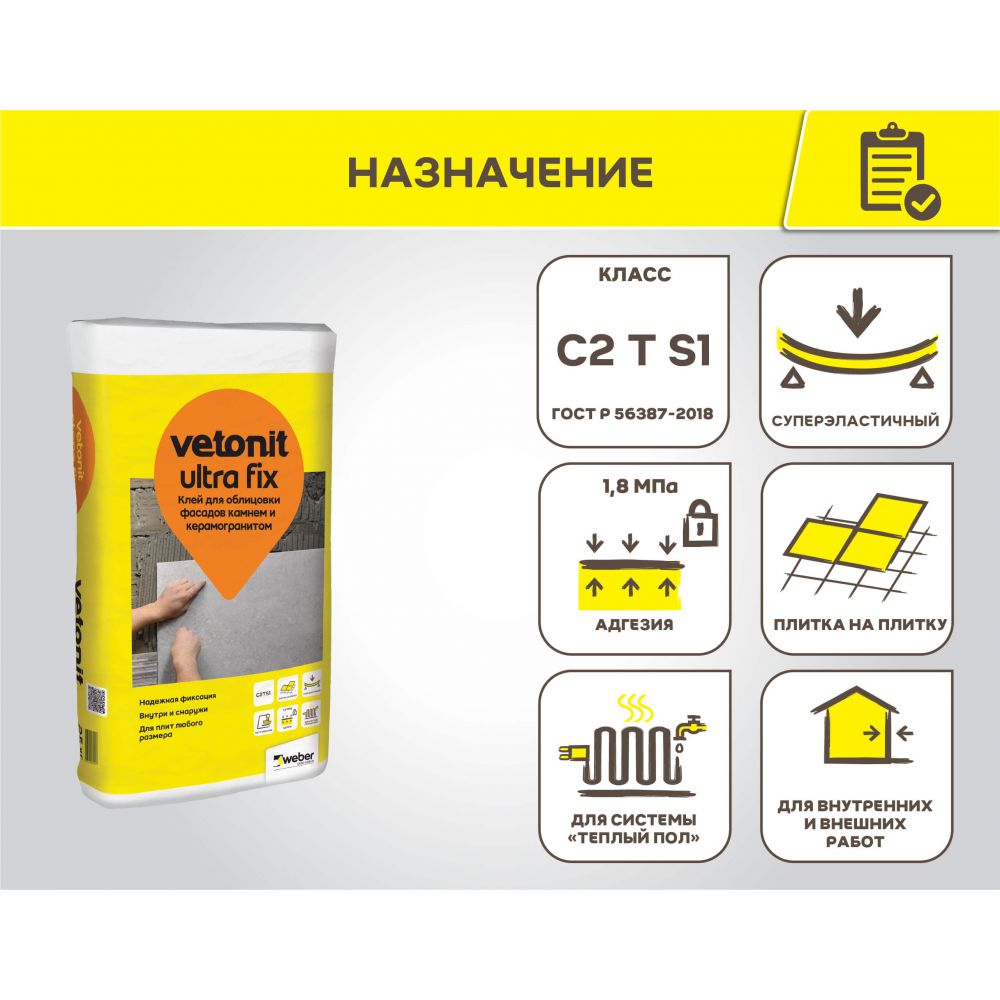 Клей для облицовки фасадов камнем и керамогранитом Vetonit Ultra Fix, 25 кг