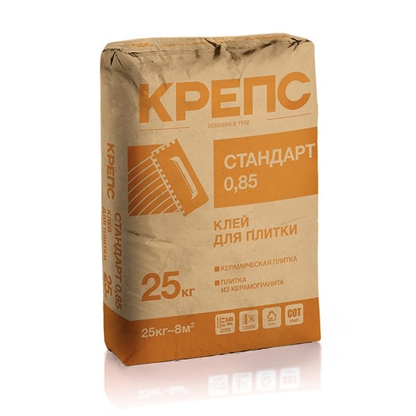 Клей для плитки КРЕПС Стандарт 0,85, 25 кг