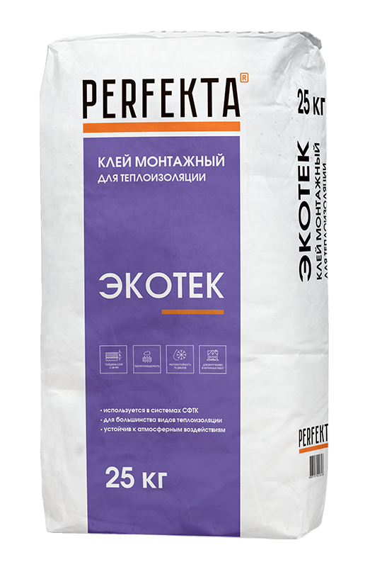 Клей монтажный для теплоизоляции Perfekta Экотек, 25 кг