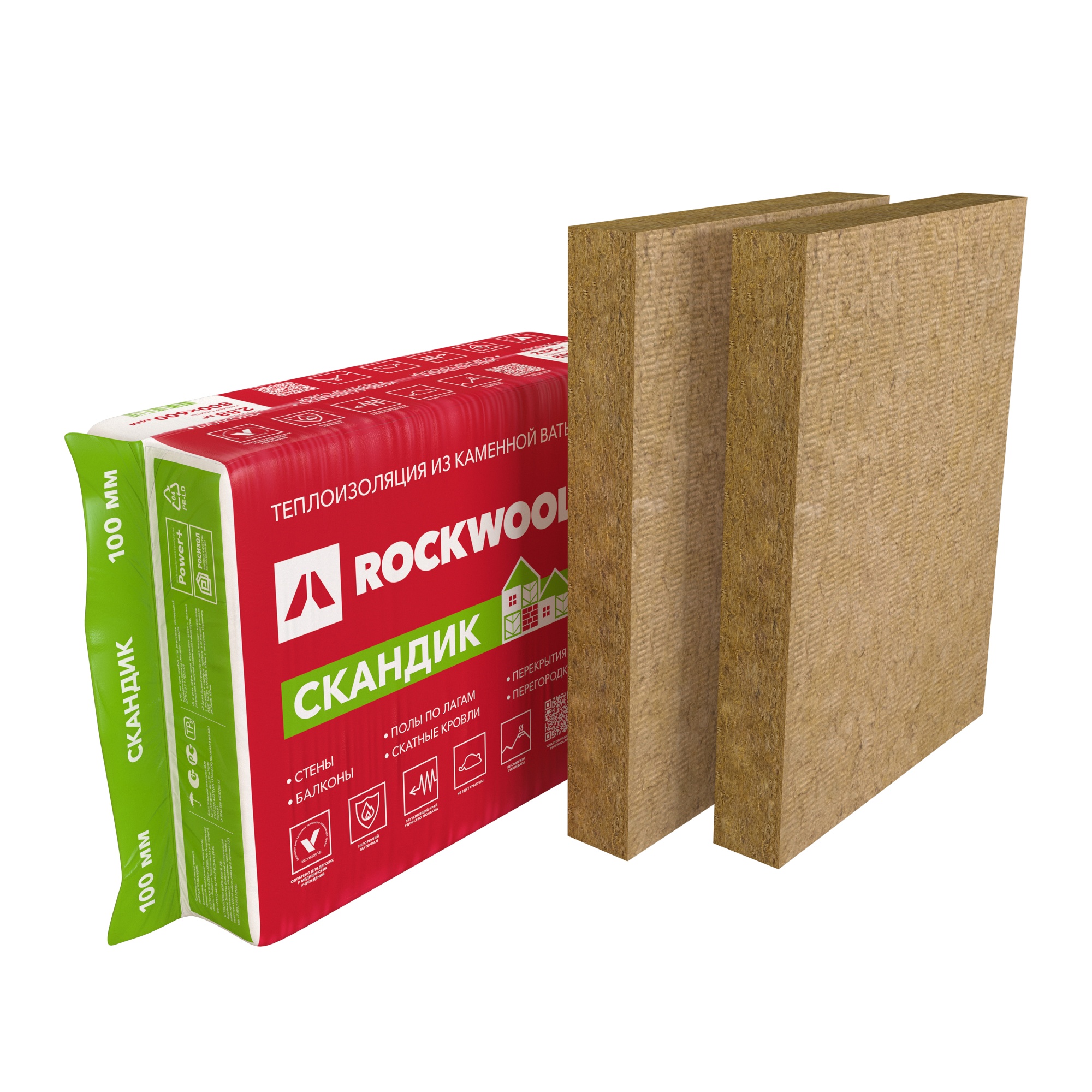 Утеплитель ROCKWOOL Лайт Баттс Скандик 800*600*100 мм (0,288  м²)