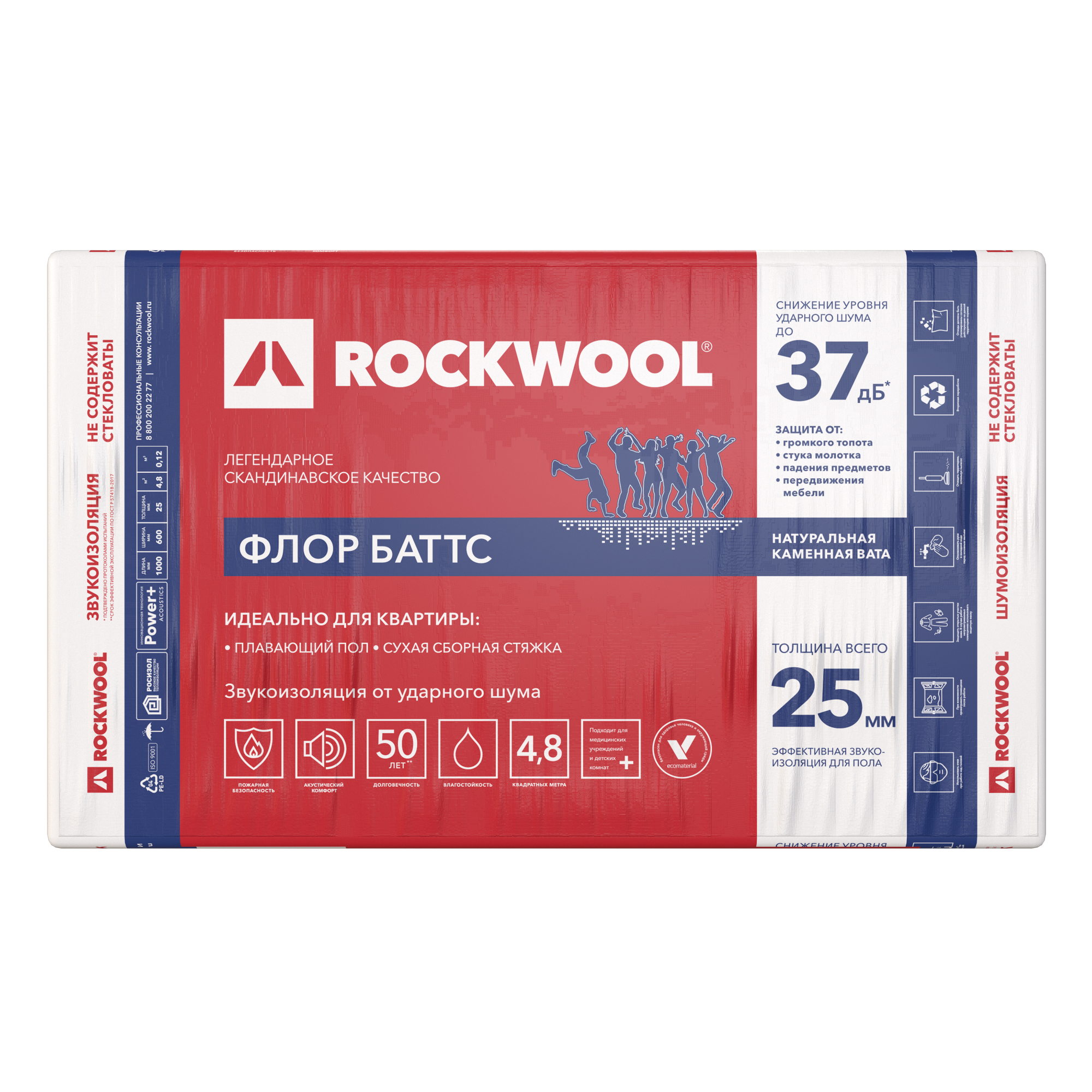 Утеплитель ROCKWOOL Флор Баттс 1000*600*25 мм (0,12  м²)