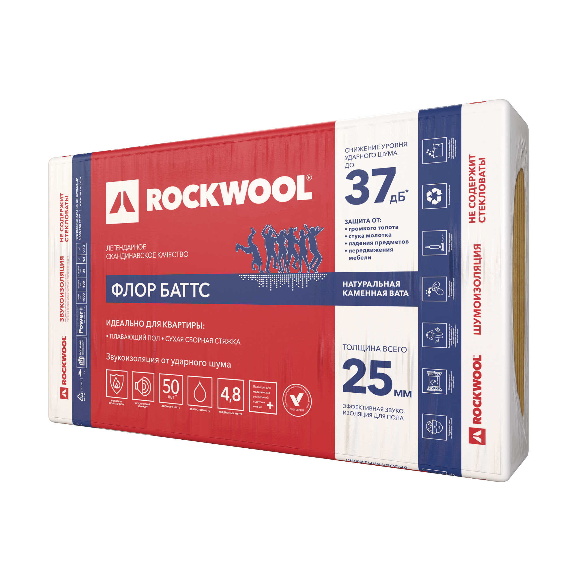 Утеплитель ROCKWOOL Флор Баттс 1000*600*25 мм (0,12  м²)