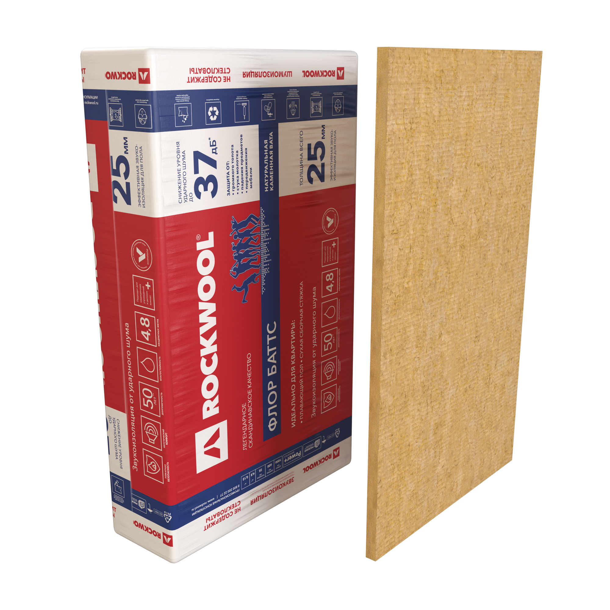 Утеплитель ROCKWOOL Флор Баттс 1000*600*25 мм (0,12  м²)