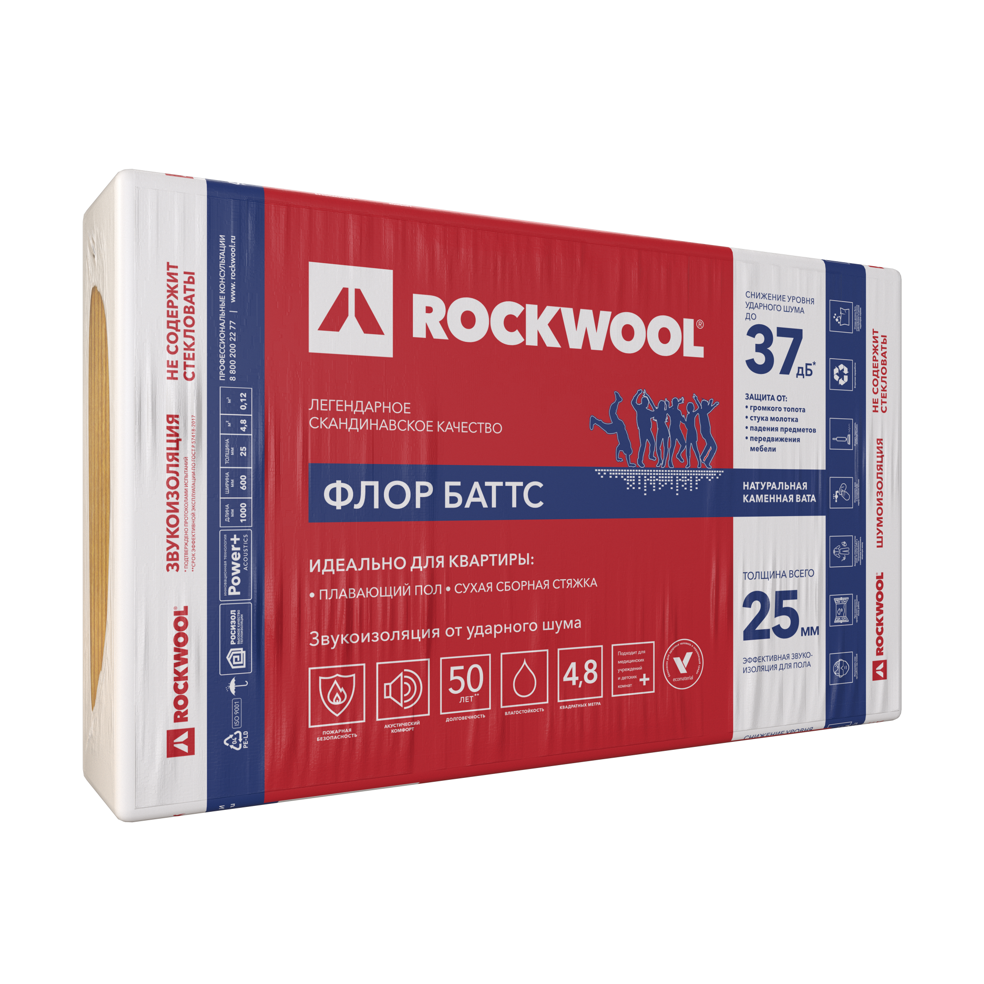 Утеплитель ROCKWOOL Флор Баттс 1000*600*25 мм (0,12  м²)